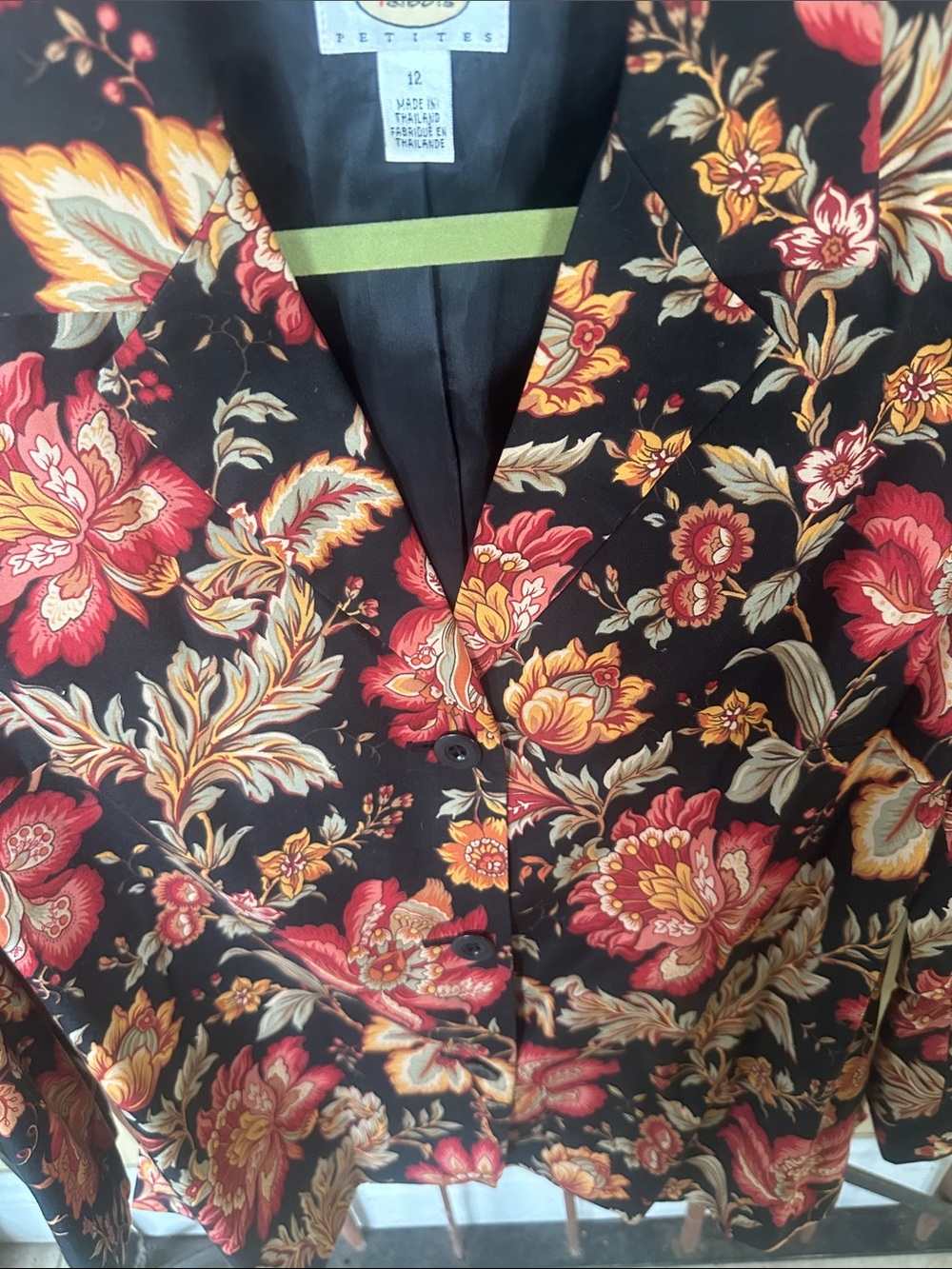 Talbots Black Satin Blazer with Red and Gold Floral Print - Picture 3 of 3